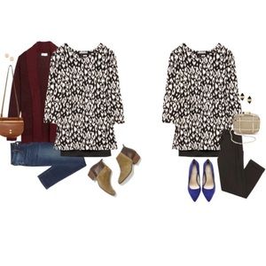 Loveappella Top w Split Back and Animal Print sz S